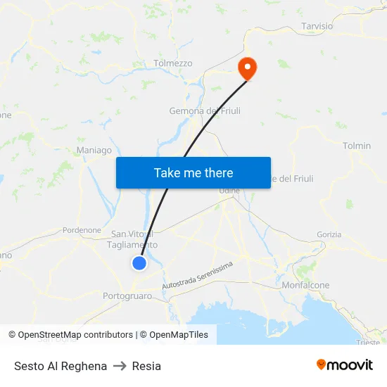 Sesto al Reghena to Resia map