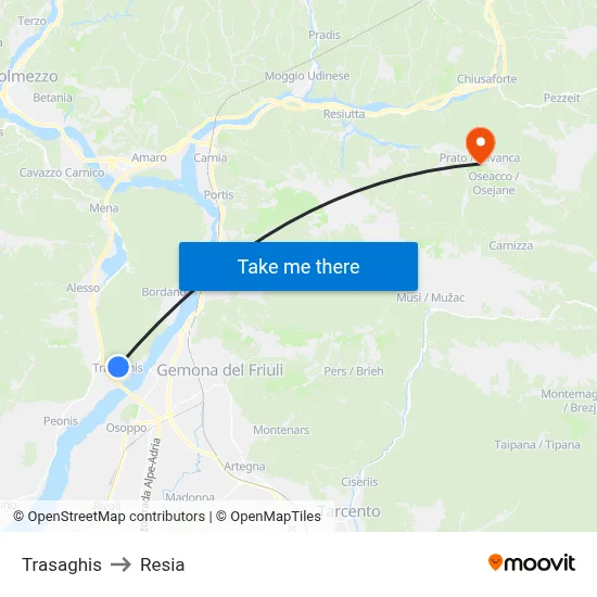 Trasaghis to Resia map