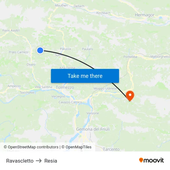 Ravascletto to Resia map