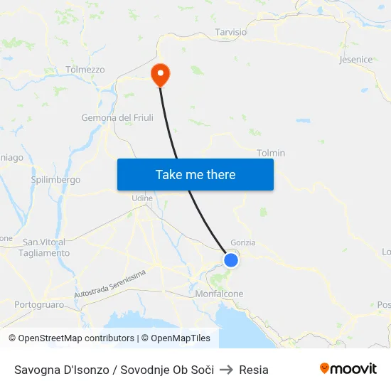 Savogna d'Isonzo / Sovodnje ob Soči to Resia map