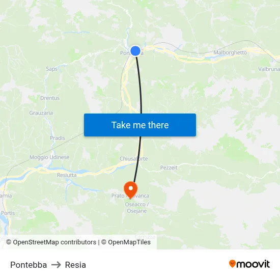 Pontebba to Resia map