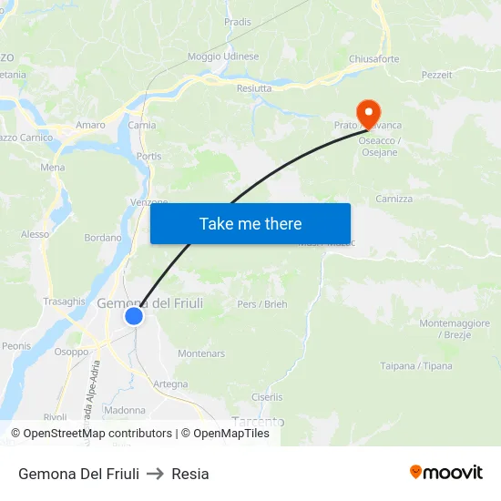 Gemona Del Friuli to Resia map