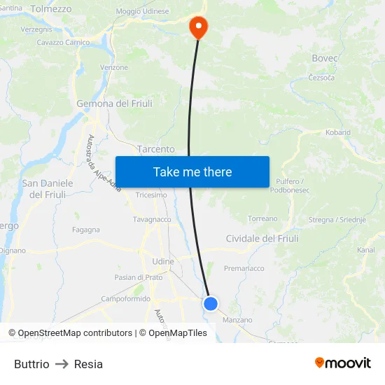 Buttrio to Resia map
