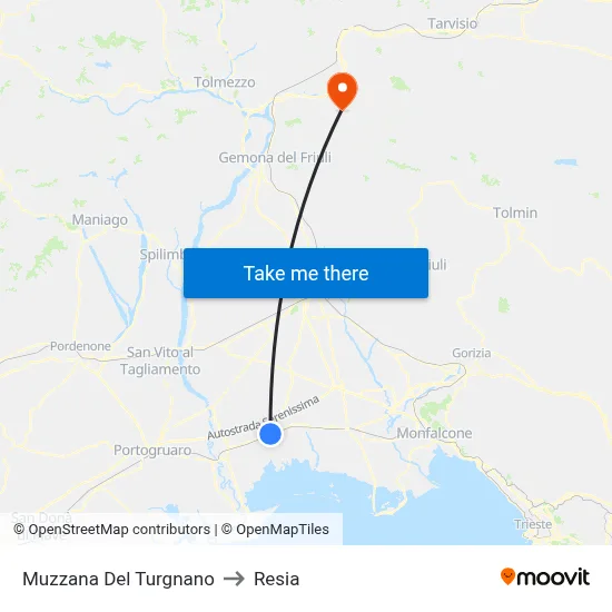Muzzana Del Turgnano to Resia map