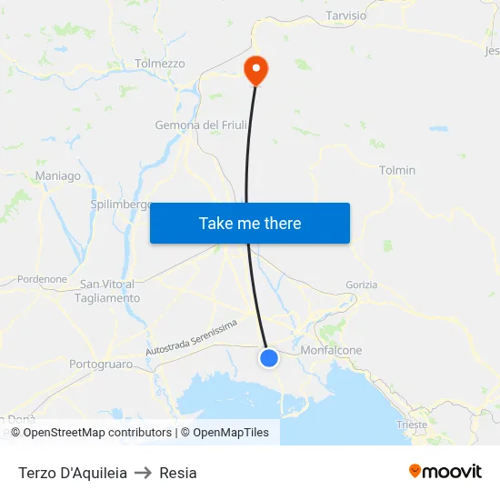 Terzo D'Aquileia to Resia map