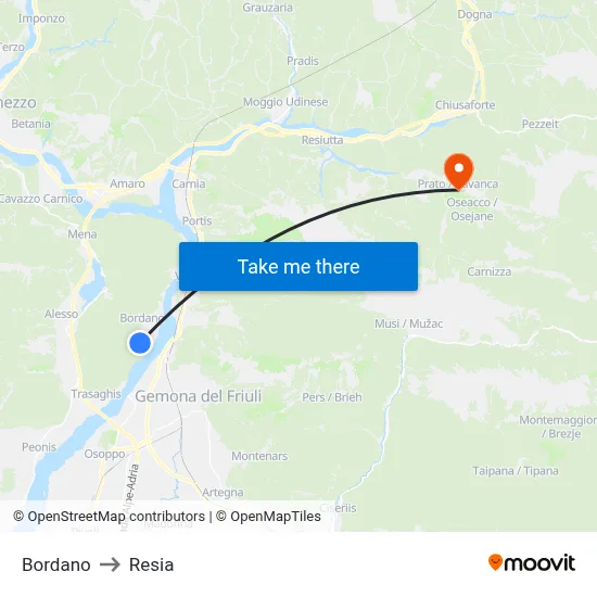 Bordano to Resia map