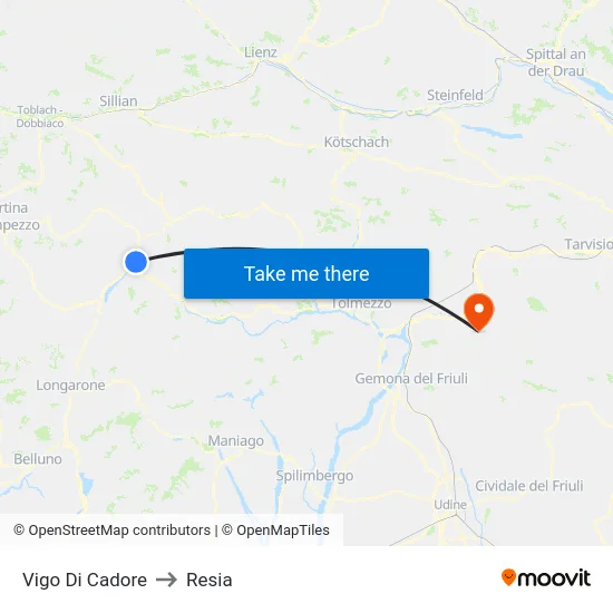 Vigo Di Cadore to Resia map