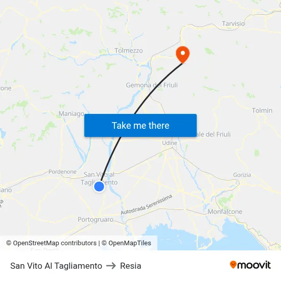 San Vito al Tagliamento to Resia map