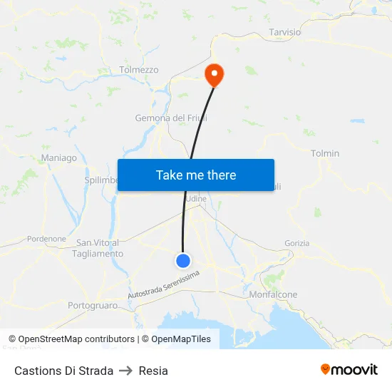 Castions di Strada to Resia map