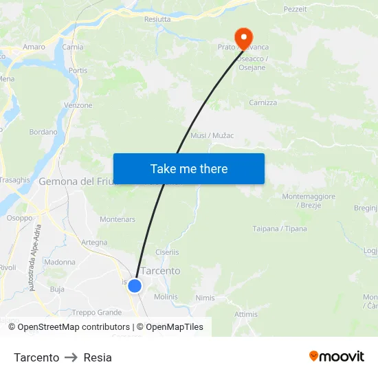 Tarcento to Resia map
