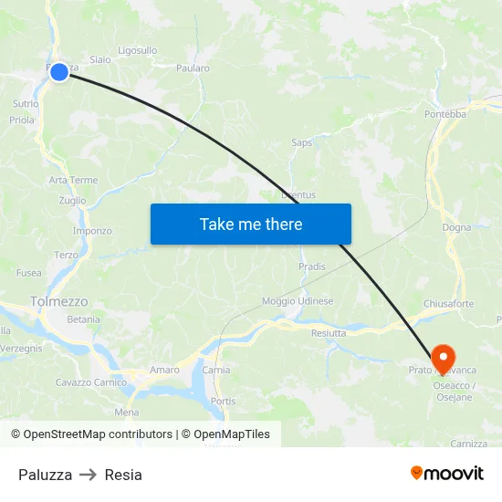 Paluzza to Resia map