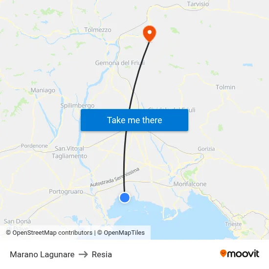 Marano Lagunare to Resia map