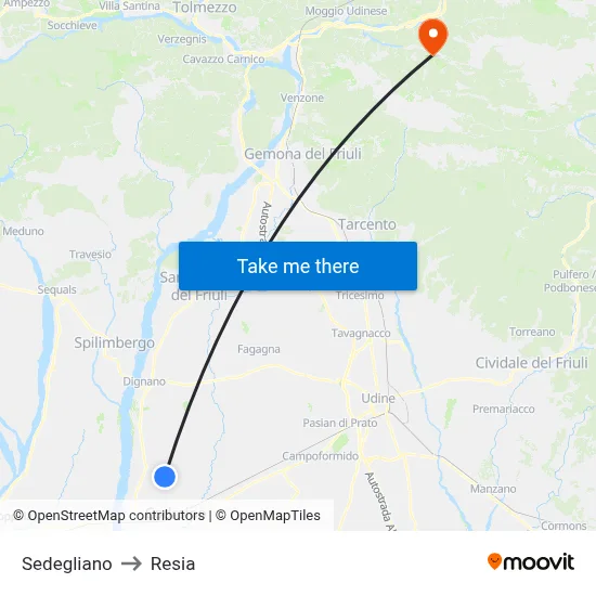 Sedegliano to Resia map