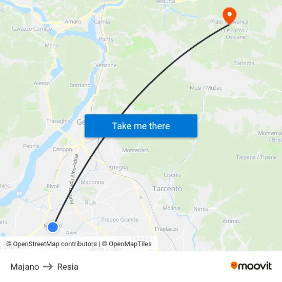Majano to Resia map