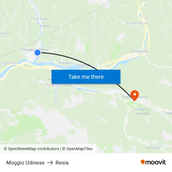 Moggio Udinese to Resia map