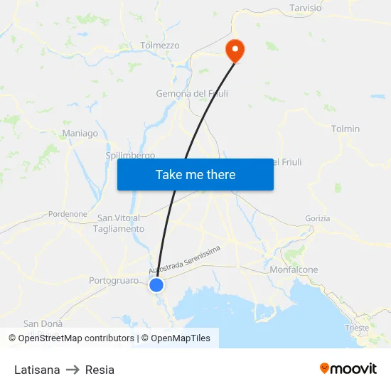 Latisana to Resia map