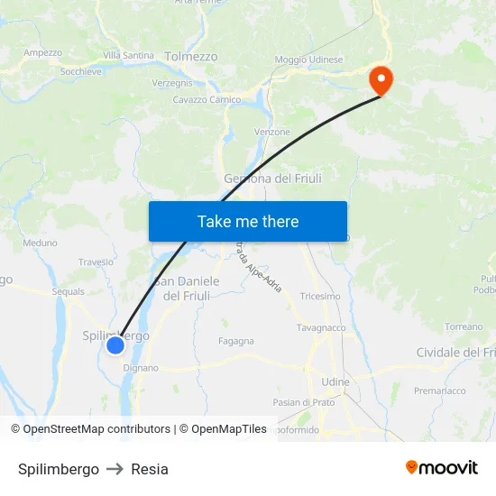 Spilimbergo to Resia map