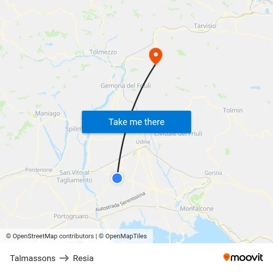 Talmassons to Resia map