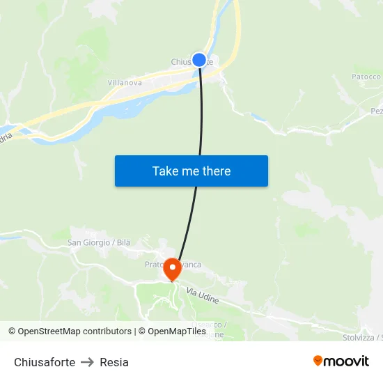 Chiusaforte to Resia map