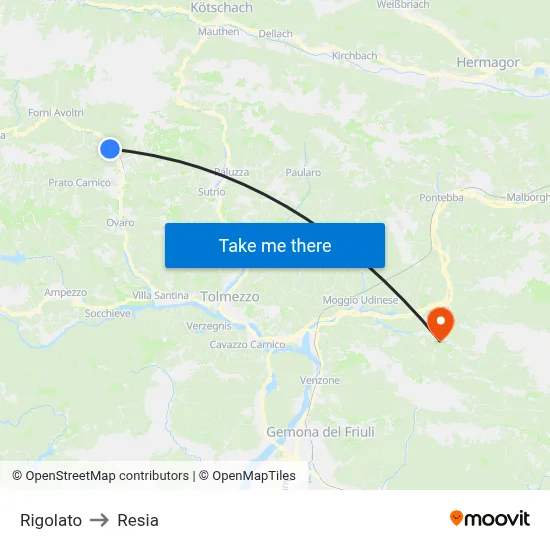 Rigolato to Resia map