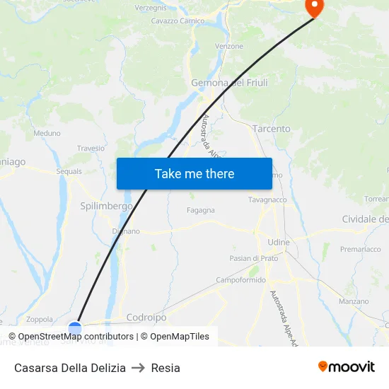 Casarsa della Delizia to Resia map