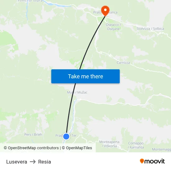 Lusevera to Resia map