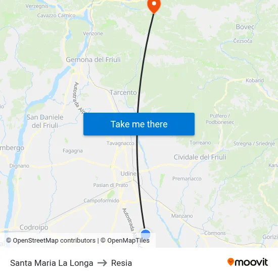 Santa Maria la Longa to Resia map