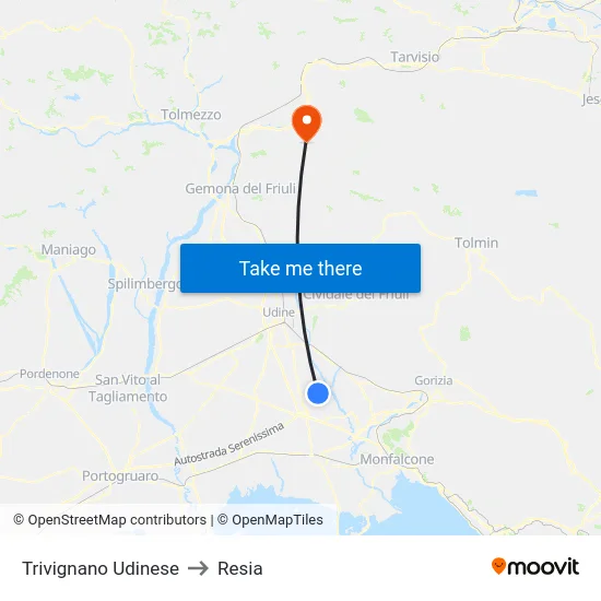 Trivignano Udinese to Resia map