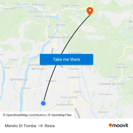 Mereto di Tomba to Resia map