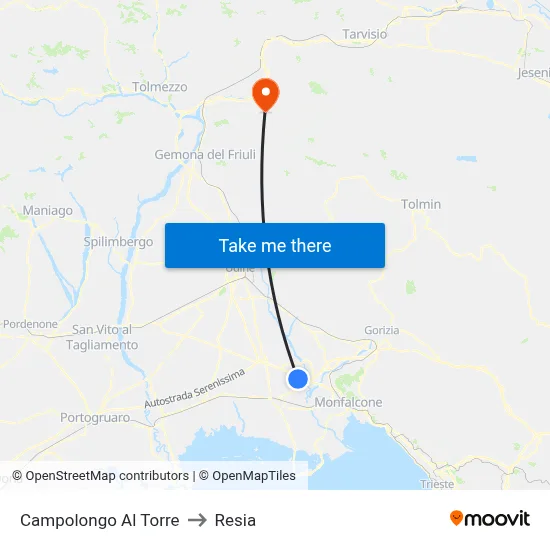 Campolongo Al Torre to Resia map