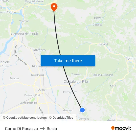 Corno Di Rosazzo to Resia map