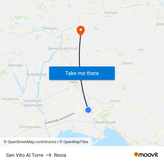 San Vito Al Torre to Resia map