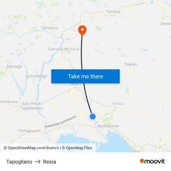 Tapogliano to Resia map