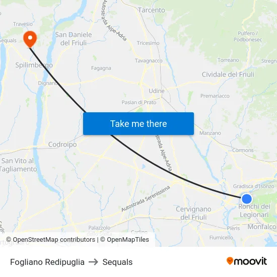 Fogliano Redipuglia to Sequals map