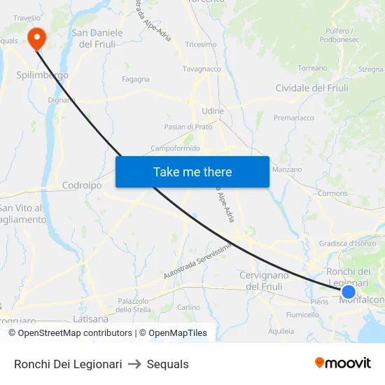 Ronchi Dei Legionari to Sequals map