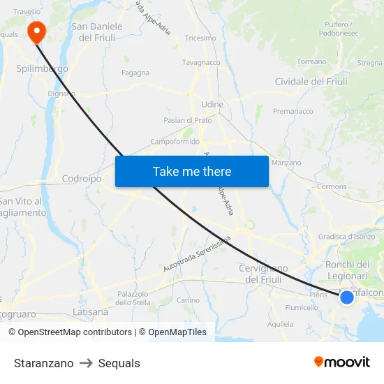 Staranzano to Sequals map