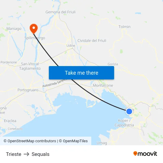 Trieste to Sequals map