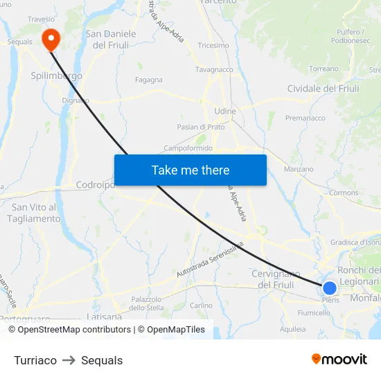 Turriaco to Sequals map