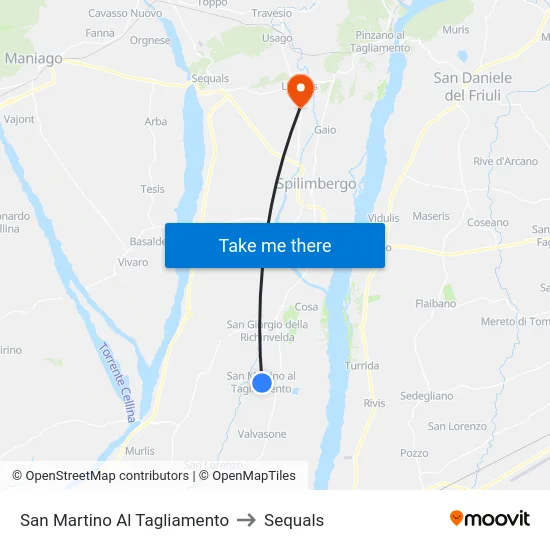 San Martino Al Tagliamento to Sequals map