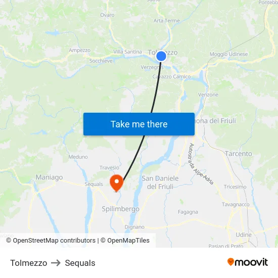 Tolmezzo to Sequals map