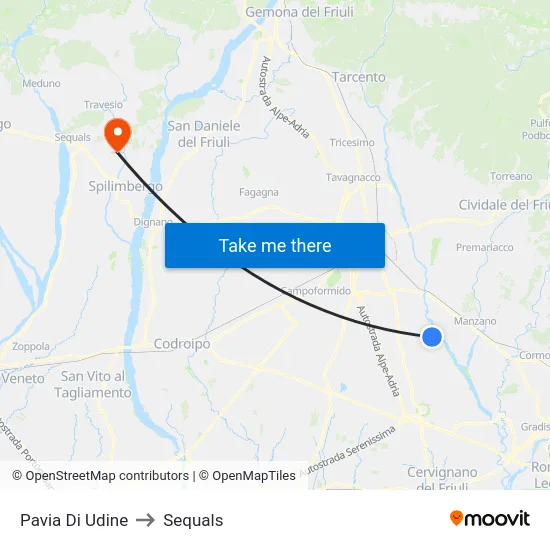 Pavia Di Udine to Sequals map
