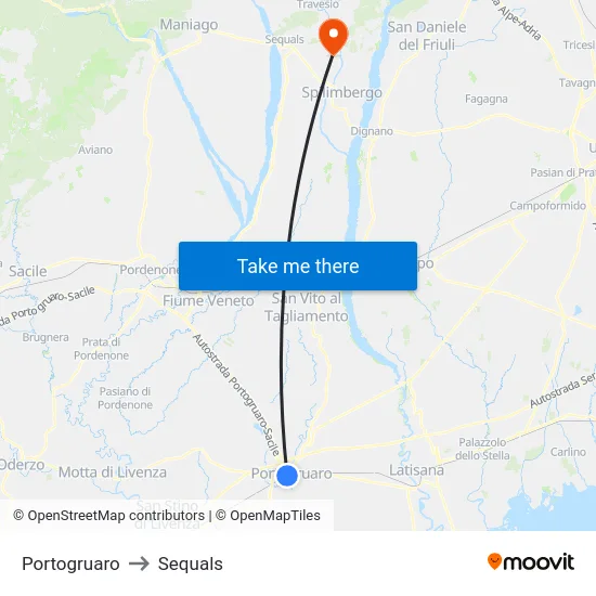 Portogruaro to Sequals map