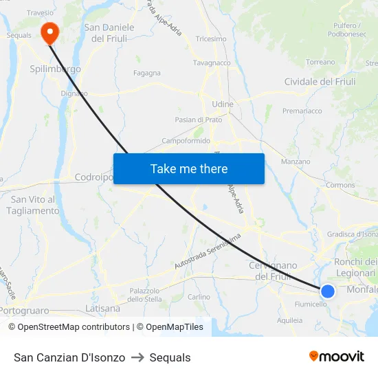 San Canzian D'Isonzo to Sequals map
