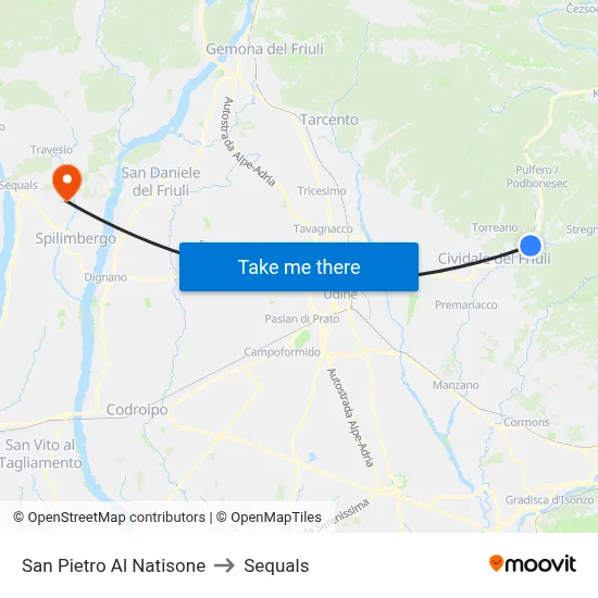 San Pietro Al Natisone to Sequals map