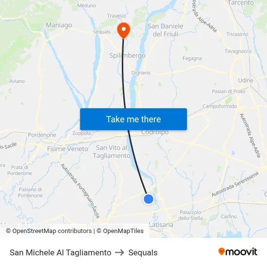 San Michele Al Tagliamento to Sequals map