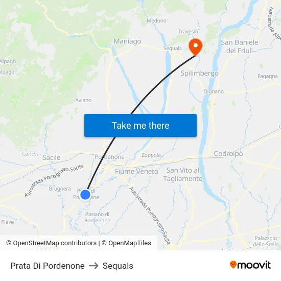 Prata Di Pordenone to Sequals map