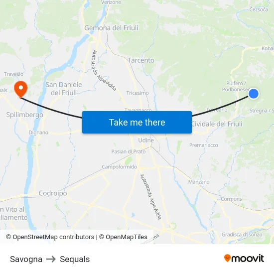 Savogna to Sequals map