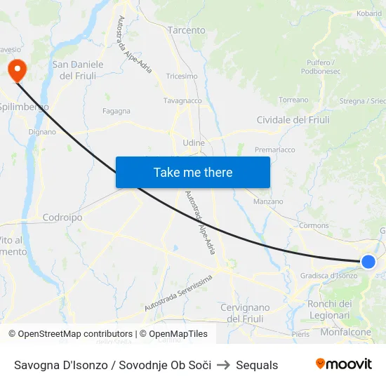 Savogna D'Isonzo / Sovodnje Ob Soči to Sequals map