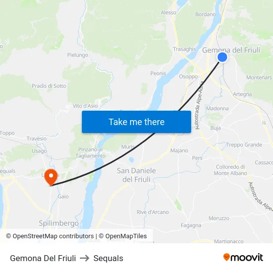 Gemona Del Friuli to Sequals map