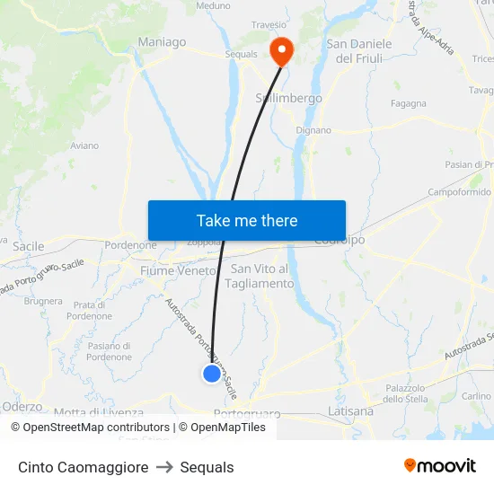 Cinto Caomaggiore to Sequals map